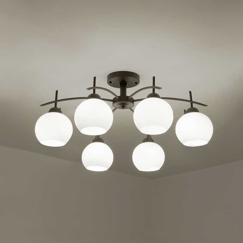 Luce del soffitto in metallo con latte bianco glassata in vetro glassata globo aperto semi -filo per soggiorno