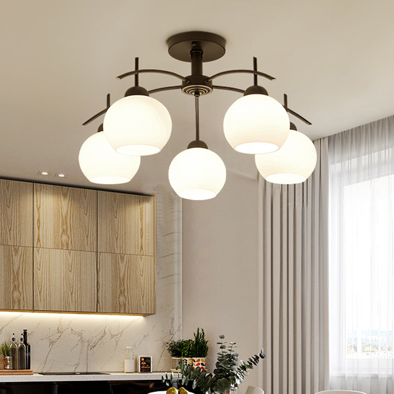 Metal Ceiling Light with Milk White Frosted Glass Shade Open Globe Semi Flush Mount Light for Living Room