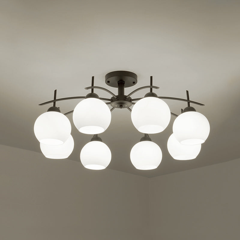 Luce del soffitto in metallo con latte bianco glassata in vetro glassata globo aperto semi -filo per soggiorno