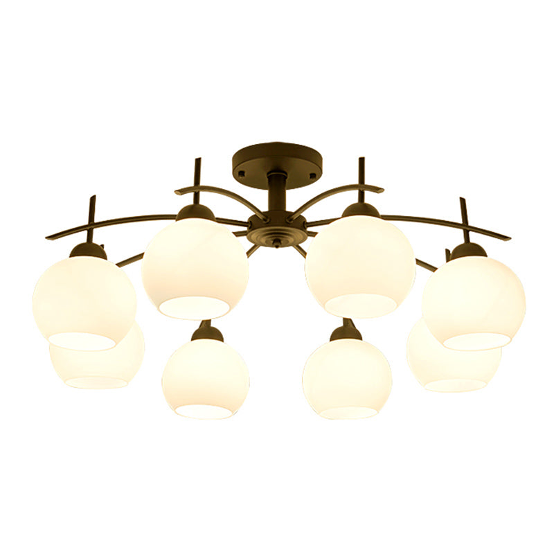 Metal Ceiling Light with Milk White Frosted Glass Shade Open Globe Semi Flush Mount Light for Living Room