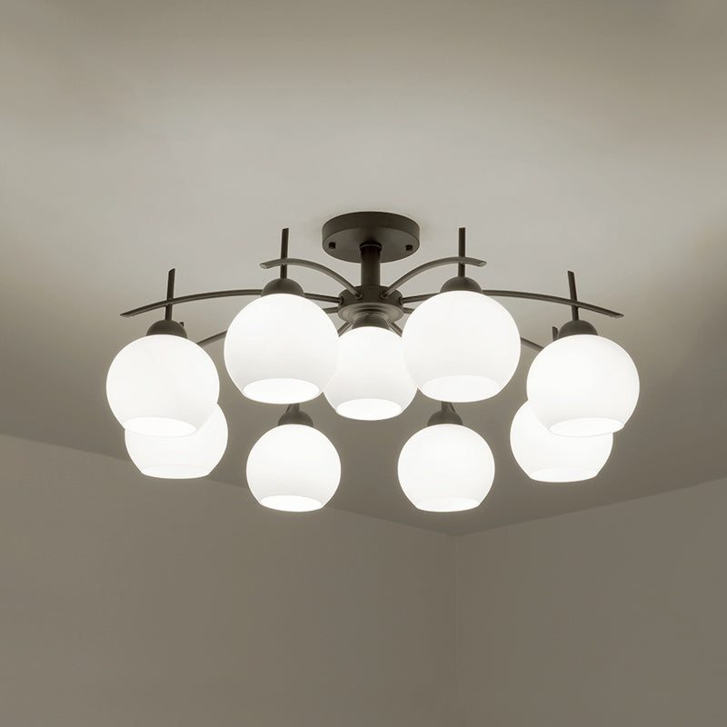 Luce del soffitto in metallo con latte bianco glassata in vetro glassata globo aperto semi -filo per soggiorno