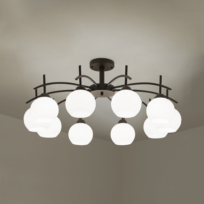 Metal Ceiling Light with Milk White Frosted Glass Shade Open Globe Semi Flush Mount Light for Living Room