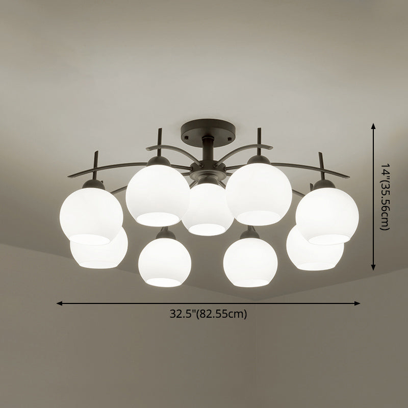 Metal Ceiling Light with Milk White Frosted Glass Shade Open Globe Semi Flush Mount Light for Living Room