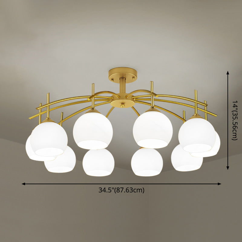 Metaalplafondlicht met melk witte matglas tint open bol semi spoeling mount licht voor woonkamer