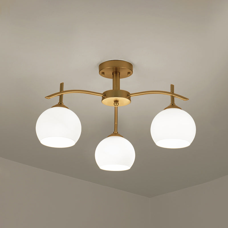 Luce del soffitto in metallo con latte bianco glassata in vetro glassata globo aperto semi -filo per soggiorno