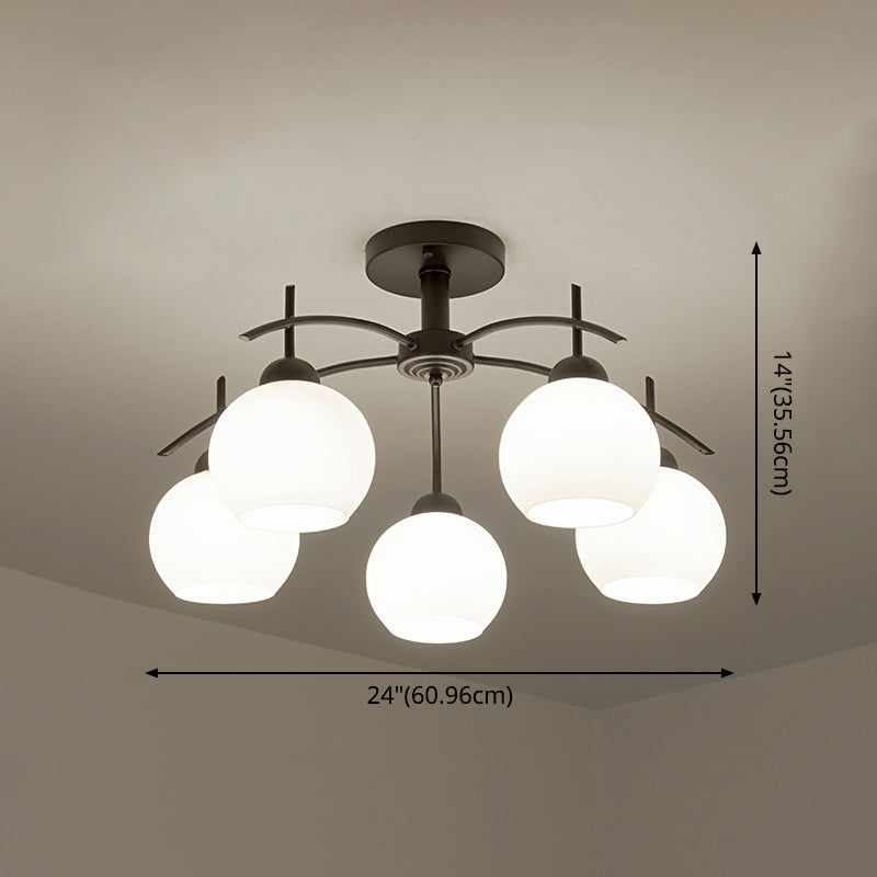 Metal Ceiling Light with Milk White Frosted Glass Shade Open Globe Semi Flush Mount Light for Living Room