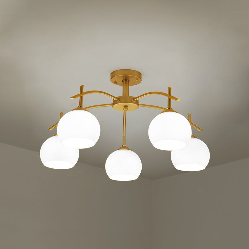 Metal Ceiling Light with Milk White Frosted Glass Shade Open Globe Semi Flush Mount Light for Living Room