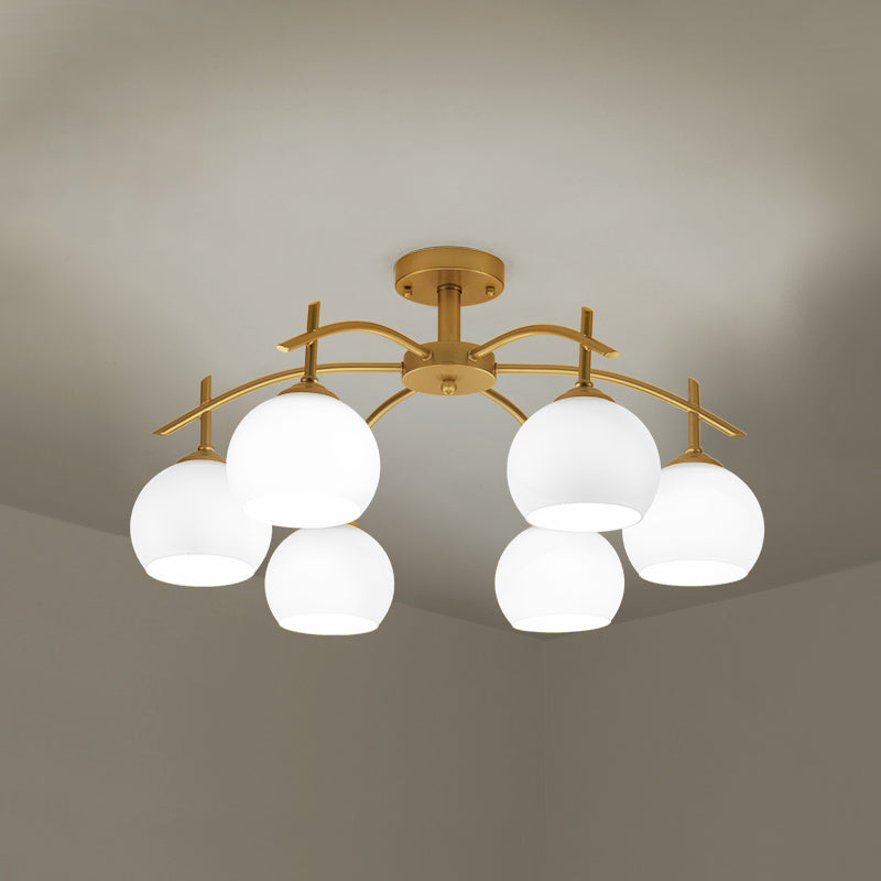 Metal Ceiling Light with Milk White Frosted Glass Shade Open Globe Semi Flush Mount Light for Living Room