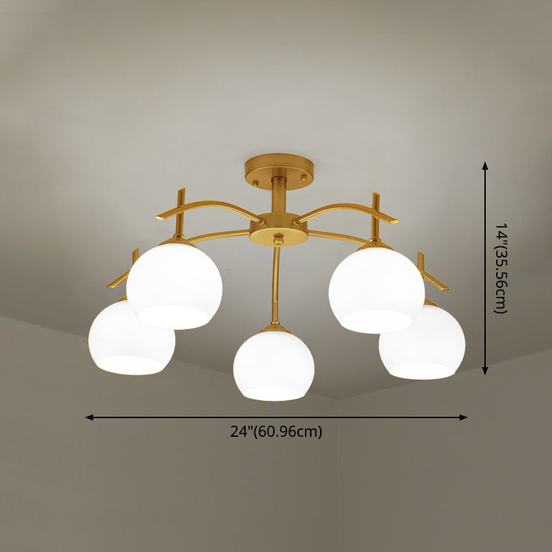 Luce del soffitto in metallo con latte bianco glassata in vetro glassata globo aperto semi -filo per soggiorno