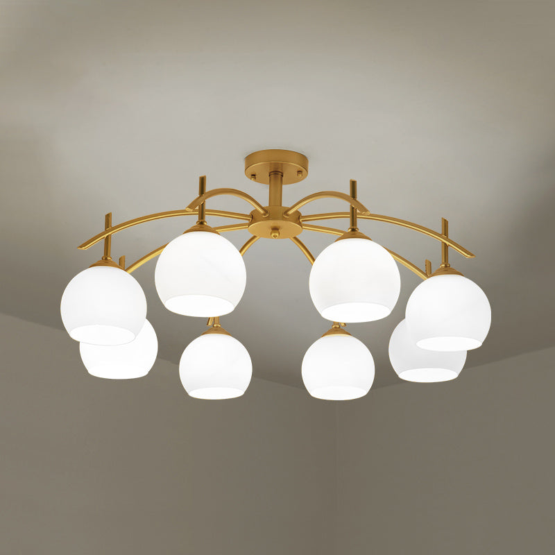 Luce del soffitto in metallo con latte bianco glassata in vetro glassata globo aperto semi -filo per soggiorno