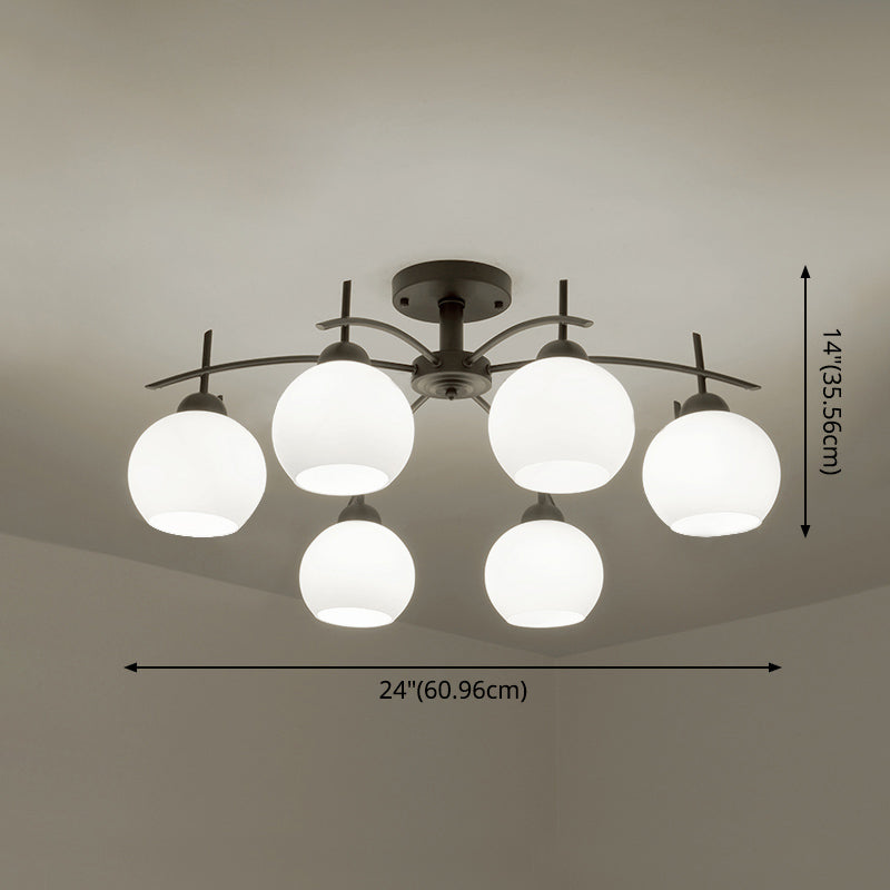 Metal Ceiling Light with Milk White Frosted Glass Shade Open Globe Semi Flush Mount Light for Living Room