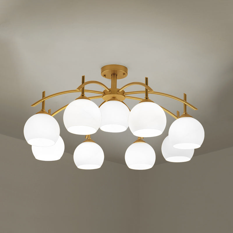 Luce del soffitto in metallo con latte bianco glassata in vetro glassata globo aperto semi -filo per soggiorno