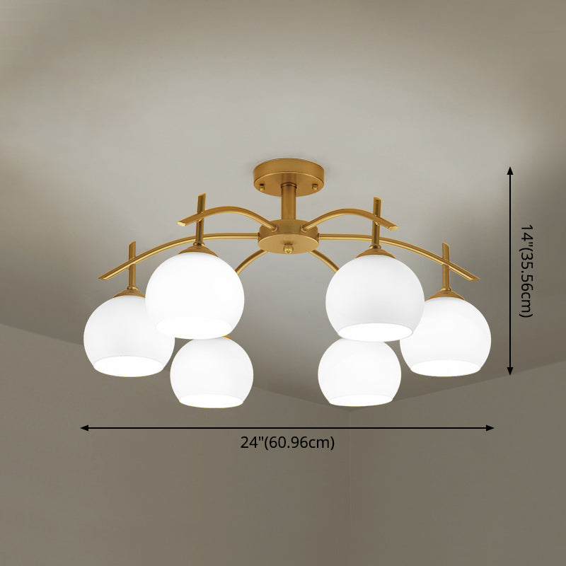 Metal Ceiling Light with Milk White Frosted Glass Shade Open Globe Semi Flush Mount Light for Living Room