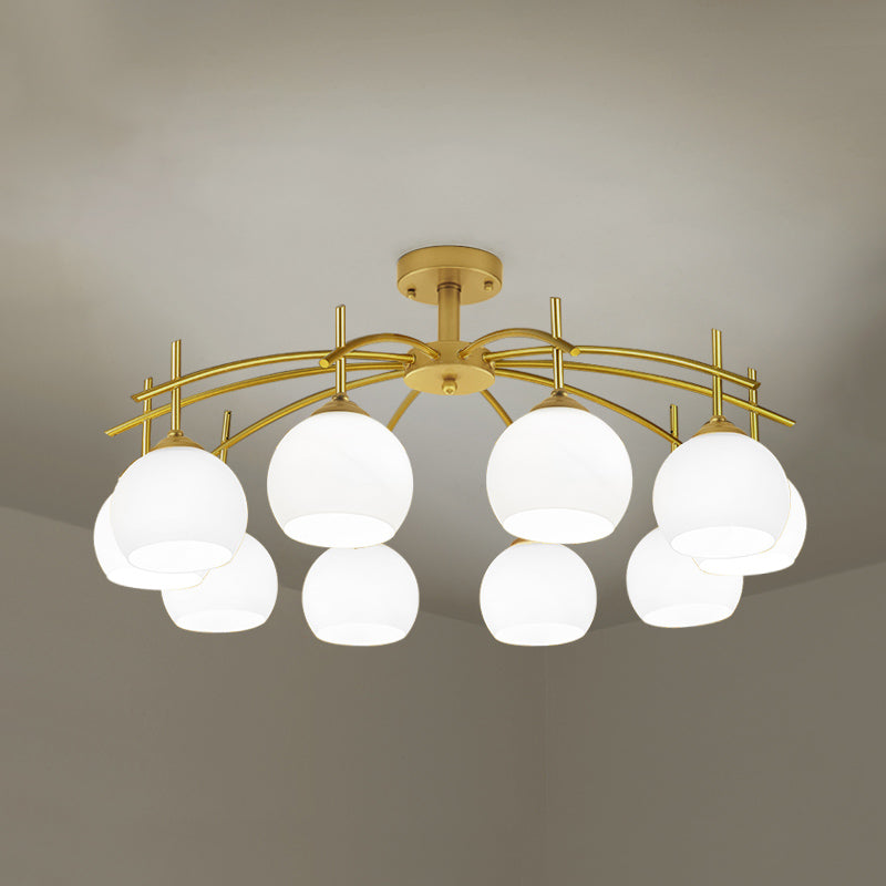 Metal Ceiling Light with Milk White Frosted Glass Shade Open Globe Semi Flush Mount Light for Living Room