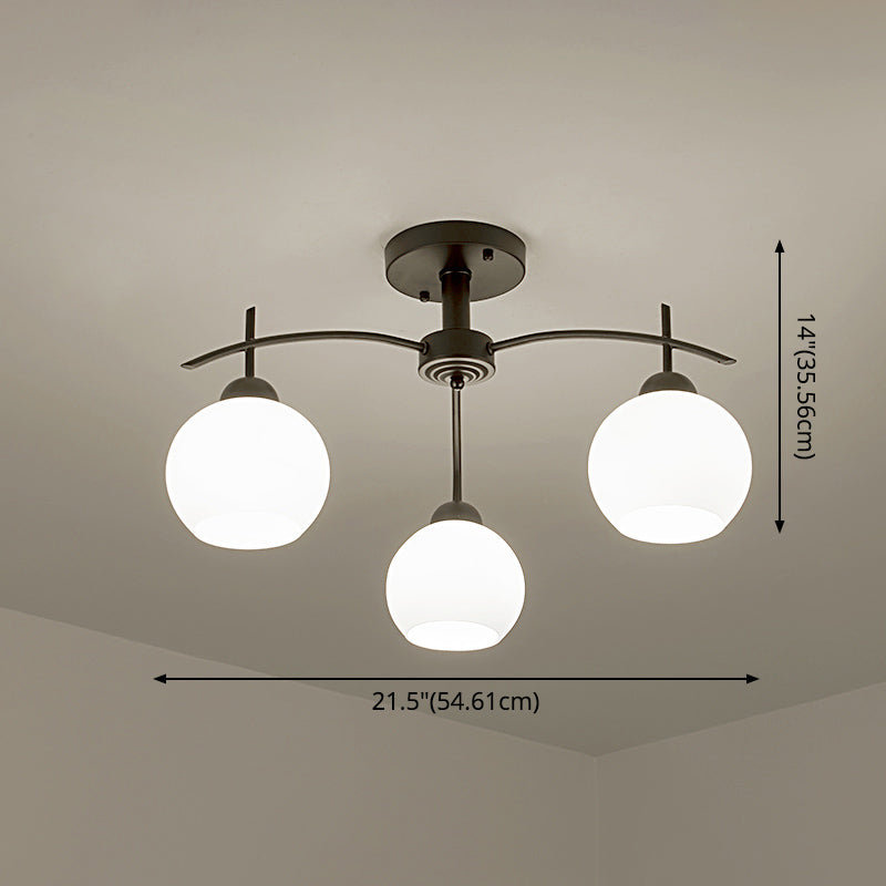 Light de plafond en métal avec du lait blanc givré en verre ombre ouverte globe semi-flinaire Mount Light pour le salon