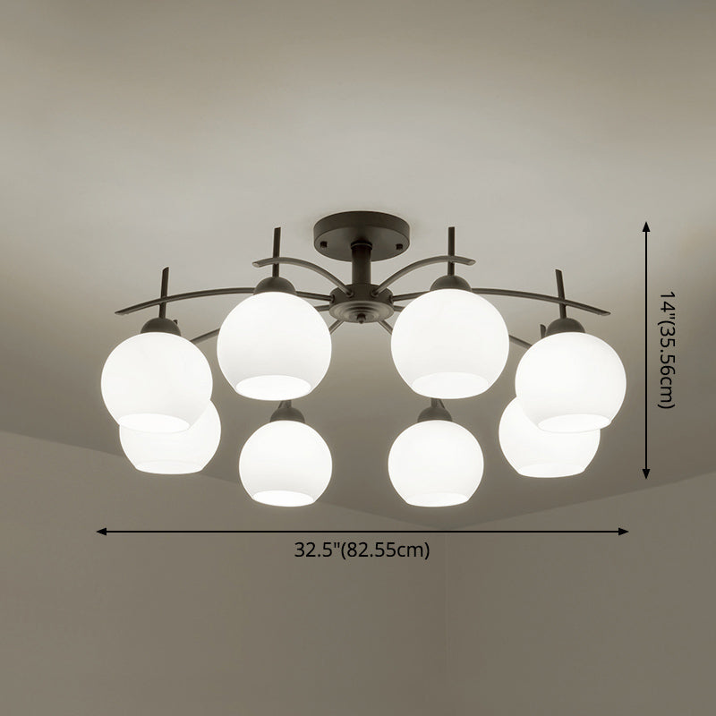 Metal Ceiling Light with Milk White Frosted Glass Shade Open Globe Semi Flush Mount Light for Living Room