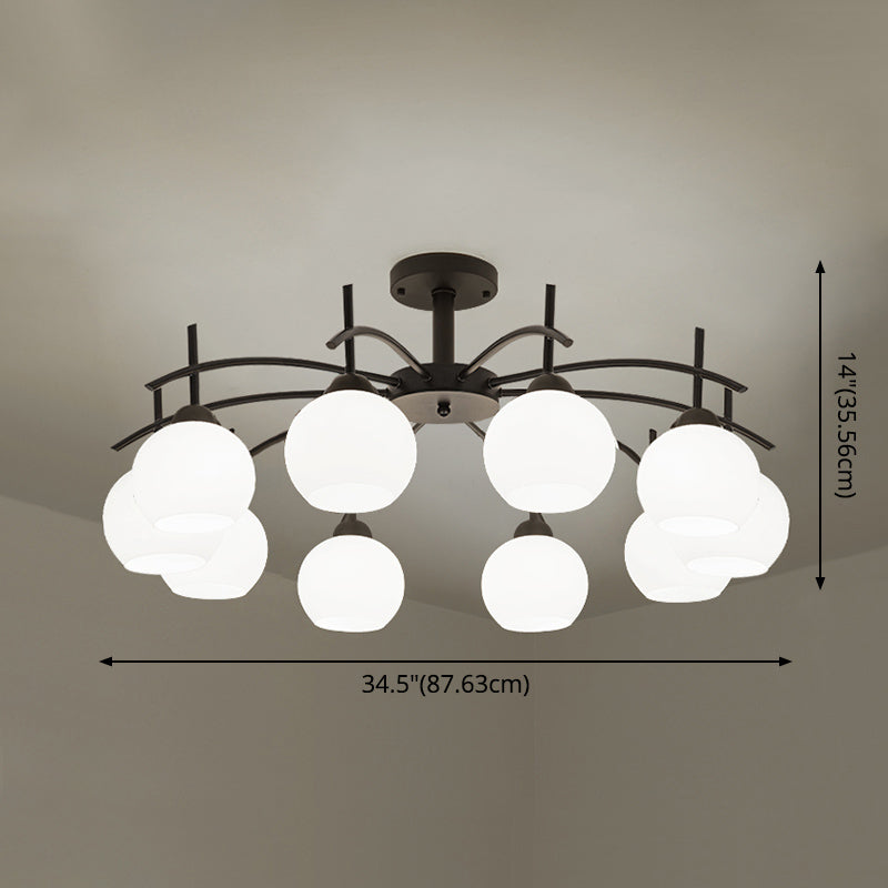 Metal Ceiling Light with Milk White Frosted Glass Shade Open Globe Semi Flush Mount Light for Living Room