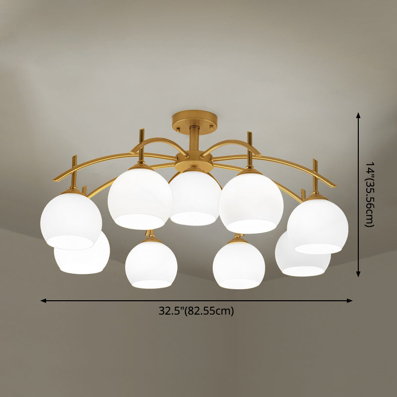 Luce del soffitto in metallo con latte bianco glassata in vetro glassata globo aperto semi -filo per soggiorno