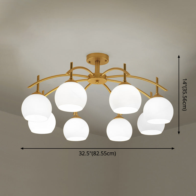 Luce del soffitto in metallo con latte bianco glassata in vetro glassata globo aperto semi -filo per soggiorno