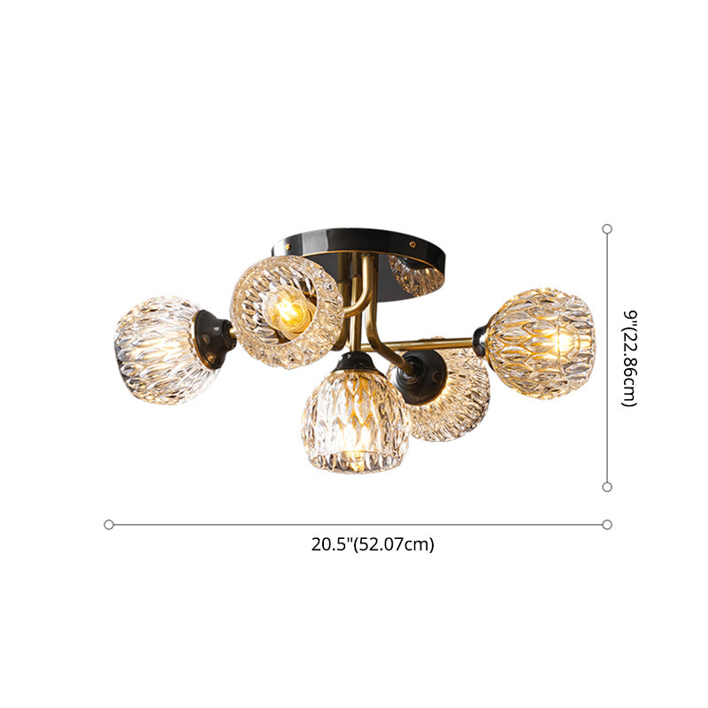 5-leichter Einfachheit Semi Flush Mount Leichte transparente Ananas Textur Gla Globe Lampenschirm Deckenlampe für Schlafzimmer