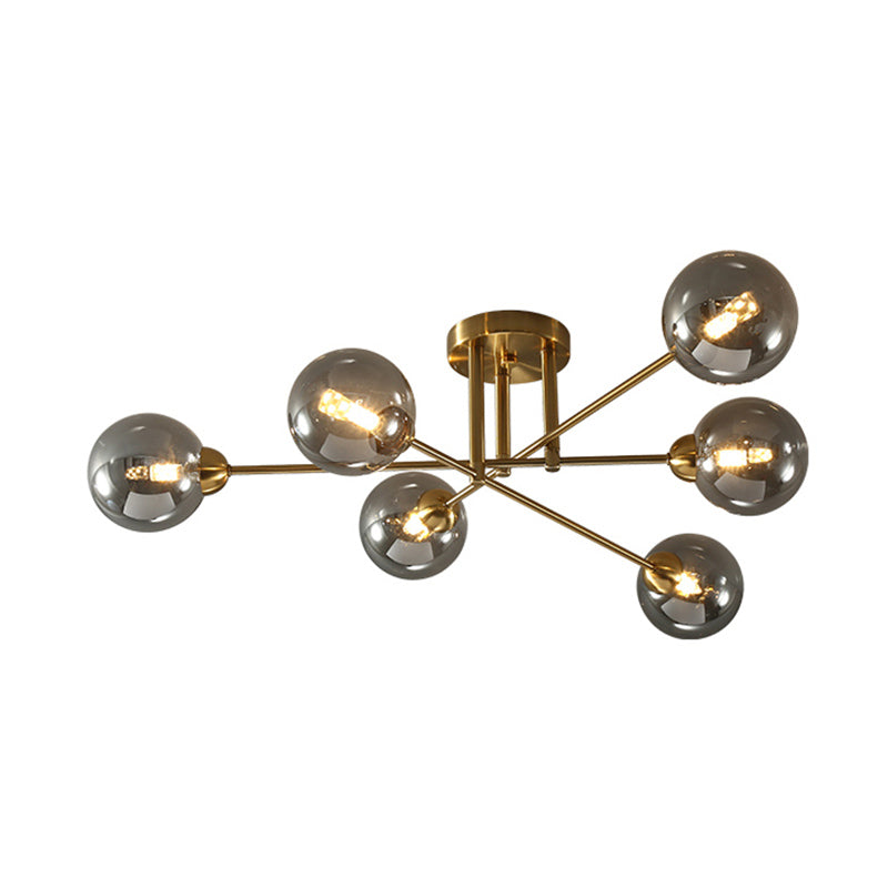 Modern Minimalism Style Ceiling Light Glass Globe Shade Metal Interlocking Lines Shape Lighting Fixtures Lamp