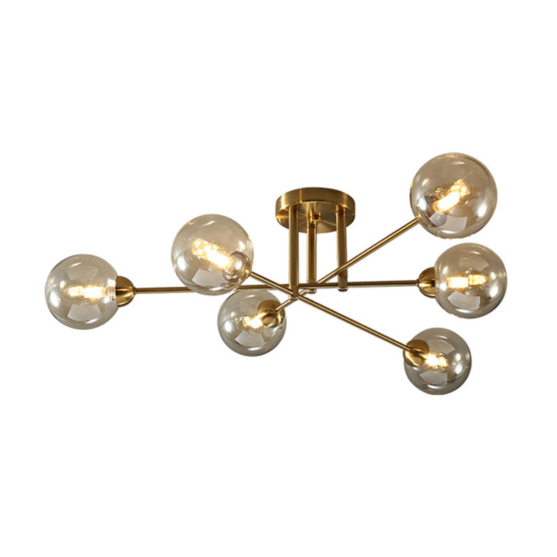 Modern Minimalism Style Ceiling Light Glass Globe Shade Metal Interlocking Lines Shape Lighting Fixtures Lamp