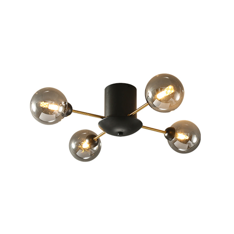 Modern Minimalism Style Ceiling Light Glass Globe Shade Metal Interlocking Lines Shape Lighting Fixtures Lamp