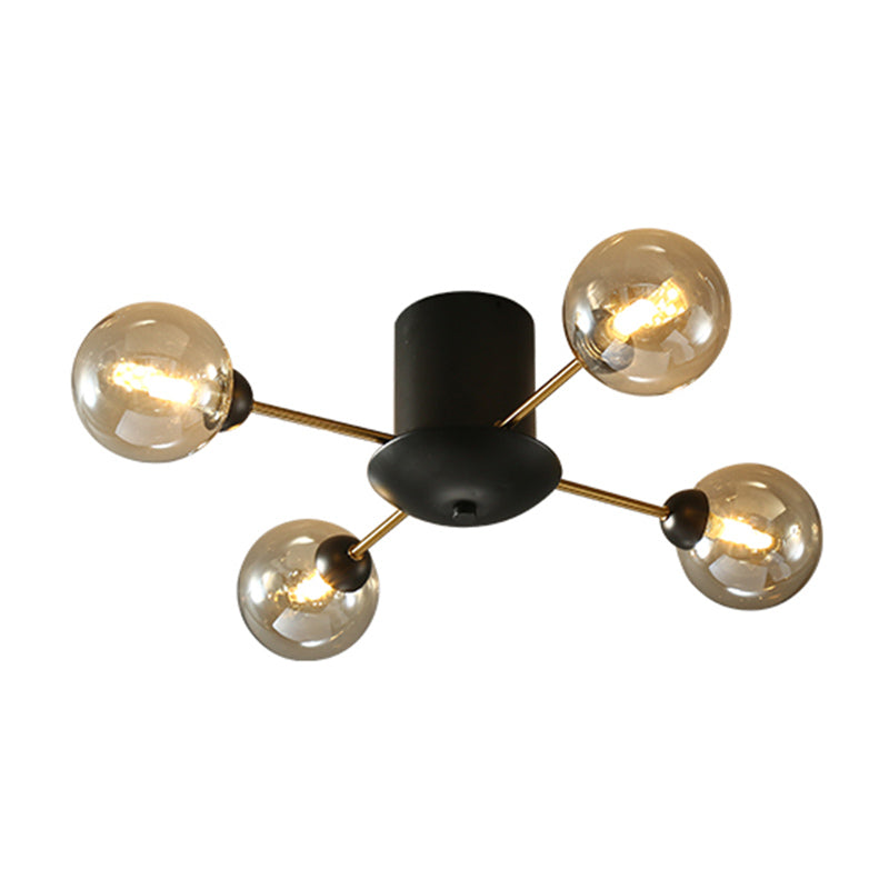 Modern Minimalism Style Ceiling Light Glass Globe Shade Metal Interlocking Lines Shape Lighting Fixtures Lamp