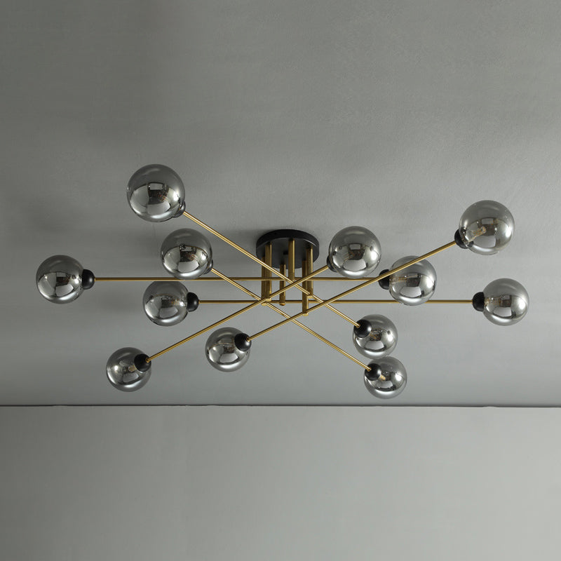 Modern Minimalism Style Ceiling Light Glass Globe Shade Metal Interlocking Lines Shape Lighting Fixtures Lamp