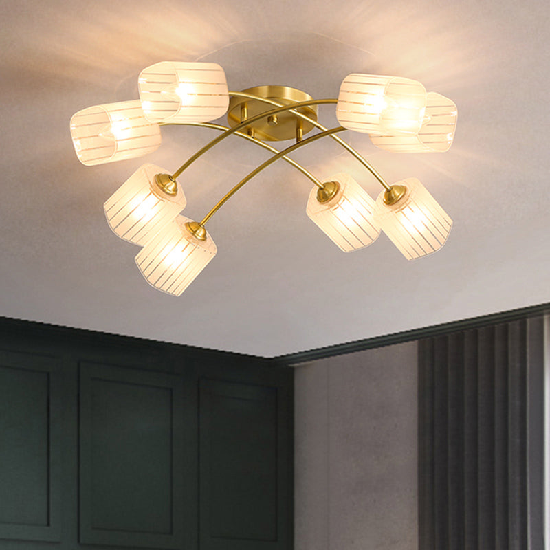 Geborsten messing semi-flush montage plafond licht matglas rechthoekige schaduw plafond hanger met verstelbare lichttak