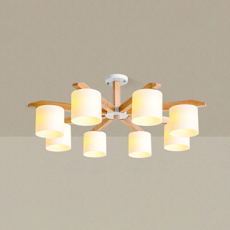 Rubber-wood Cylinder Shade Ceiling Light Modern Simplicity Style Semi Flush-mount Pendant for Living Room