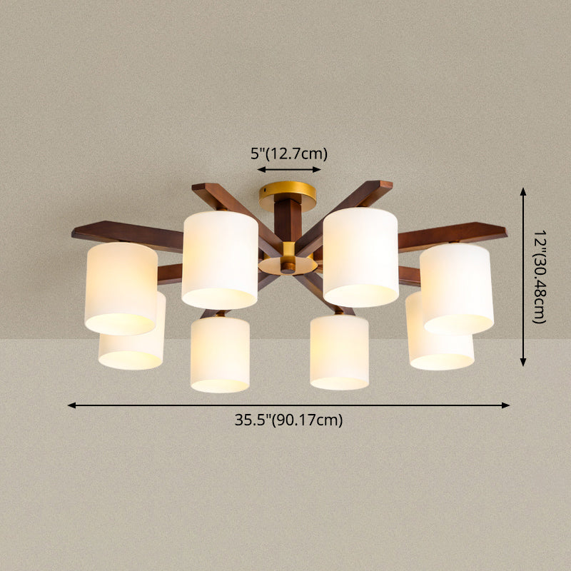 Rubber-wood Cylinder Shade Ceiling Light Modern Simplicity Style Semi Flush-mount Pendant for Living Room