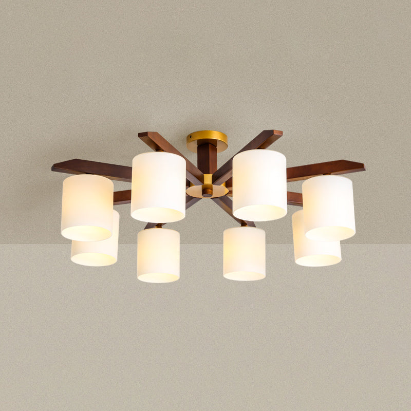 Rubber-wood Cylinder Shade Ceiling Light Modern Simplicity Style Semi Flush-mount Pendant for Living Room