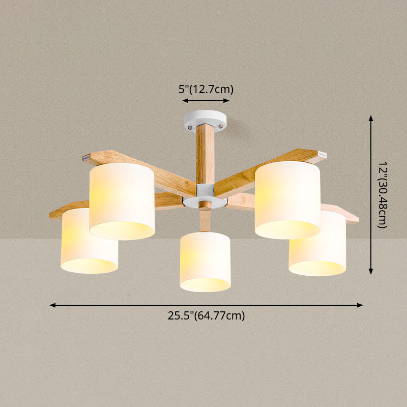 Rubber-wood Cylinder Shade Ceiling Light Modern Simplicity Style Semi Flush-mount Pendant for Living Room