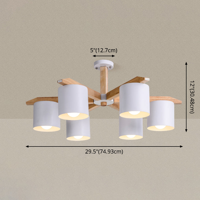 Rubber-wood Cylinder Shade Ceiling Light Modern Simplicity Style Semi Flush-mount Pendant for Living Room