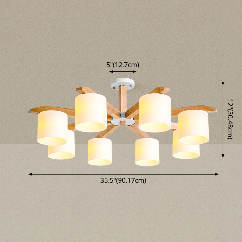 Rubber-wood Cylinder Shade Ceiling Light Modern Simplicity Style Semi Flush-mount Pendant for Living Room