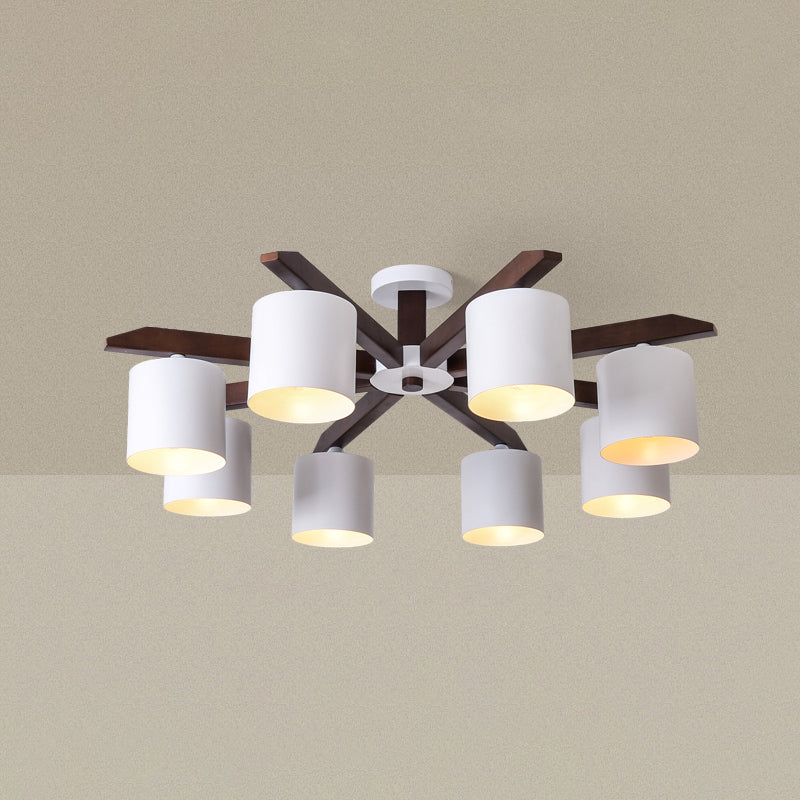 Rubber-wood Cylinder Shade Ceiling Light Modern Simplicity Style Semi Flush-mount Pendant for Living Room