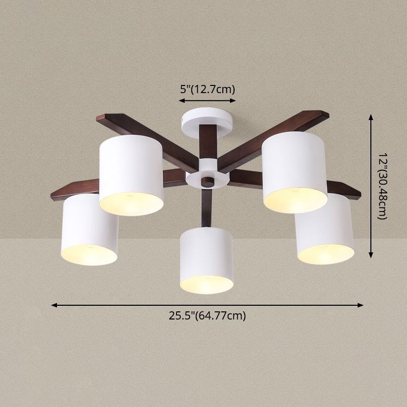 Rubber-wood Cylinder Shade Ceiling Light Modern Simplicity Style Semi Flush-mount Pendant for Living Room