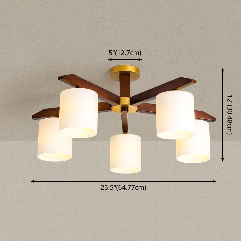 Rubber-wood Cylinder Shade Ceiling Light Modern Simplicity Style Semi Flush-mount Pendant for Living Room