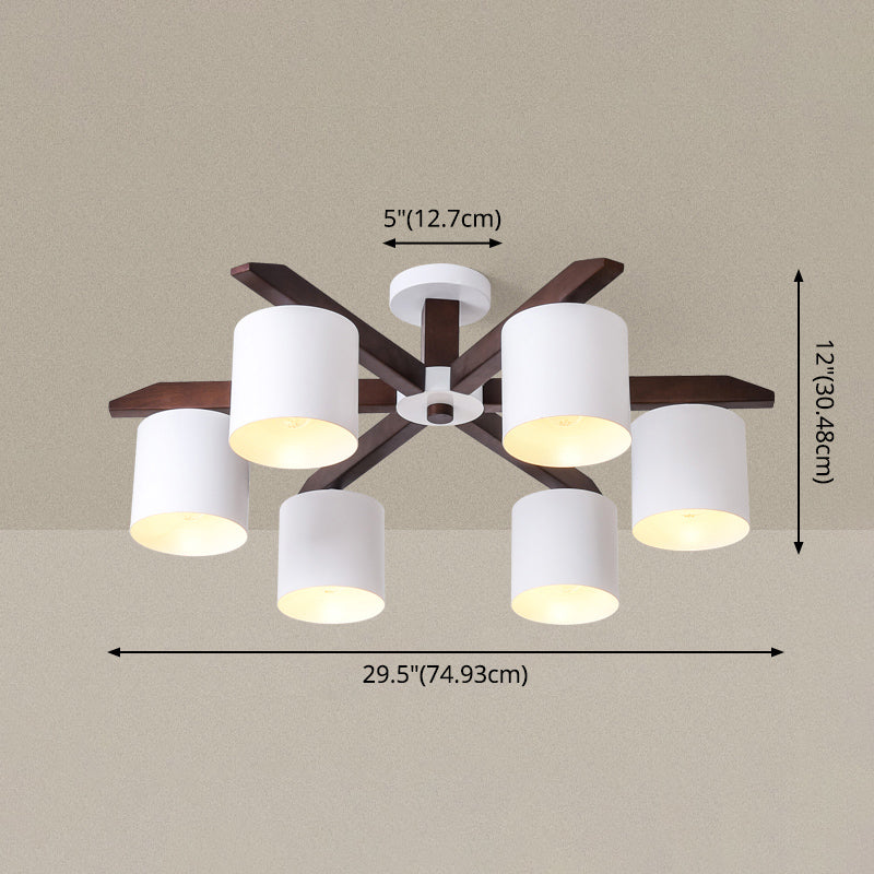 Rubber-wood Cylinder Shade Ceiling Light Modern Simplicity Style Semi Flush-mount Pendant for Living Room