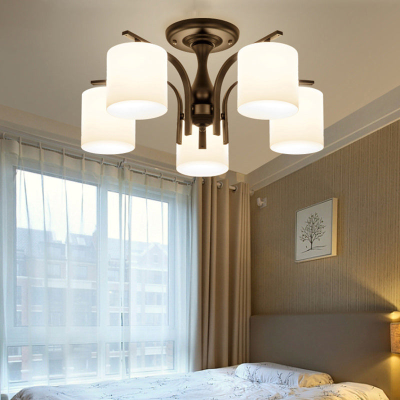 Grossed Very Cylinder Shade Plafond Light Whited Fer Room Room Traditional Style Semi Flushmount Light in Black