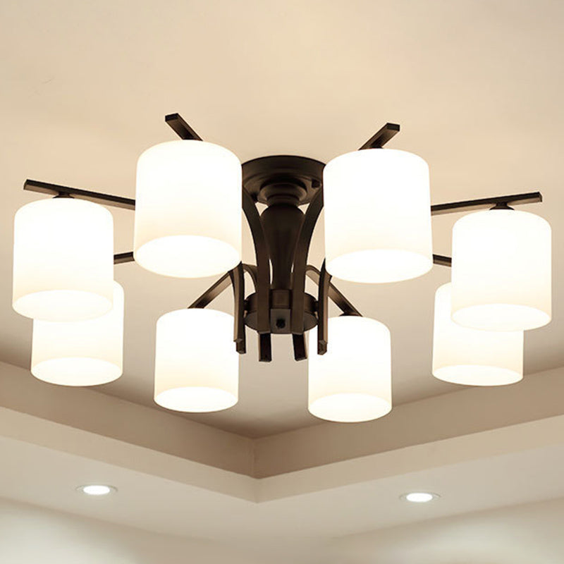 Grossed Very Cylinder Shade Plafond Light Whited Fer Room Room Traditional Style Semi Flushmount Light in Black