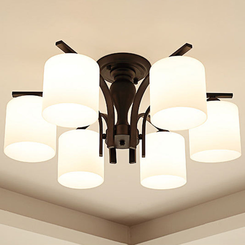 Grossed Very Cylinder Shade Plafond Light Whited Fer Room Room Traditional Style Semi Flushmount Light in Black