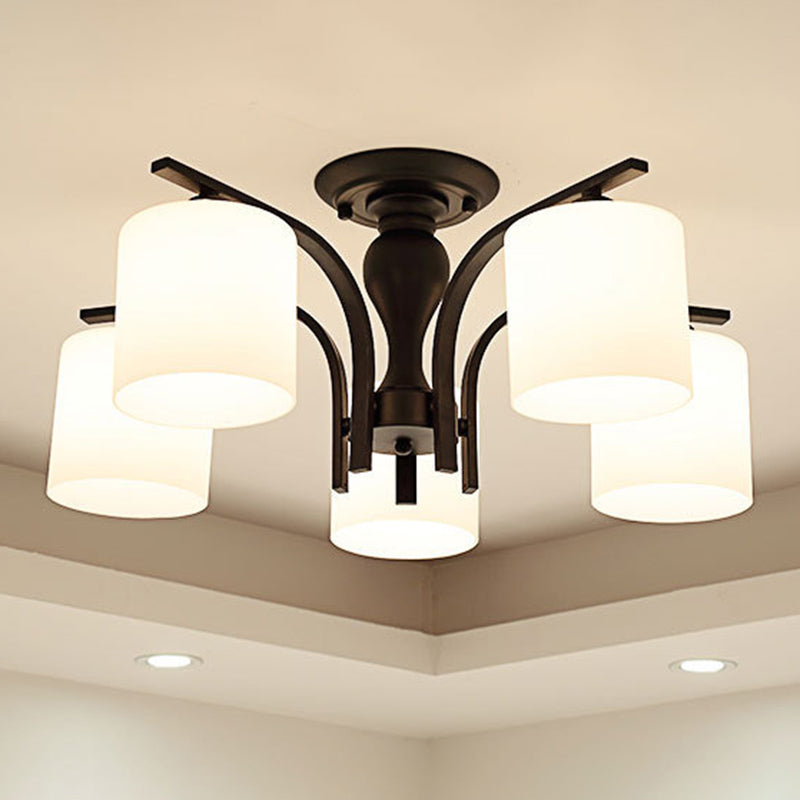 Grossed Very Cylinder Shade Plafond Light Whited Fer Room Room Traditional Style Semi Flushmount Light in Black