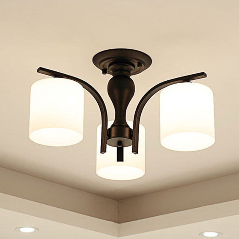 Grossed Very Cylinder Shade Plafond Light Whited Fer Room Room Traditional Style Semi Flushmount Light in Black