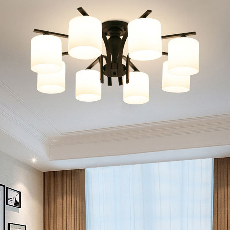 Frosted glazen cilinderschaduw plafond licht smeedijzeren woonkamer traditionele stijl semi spoeling licht in zwart