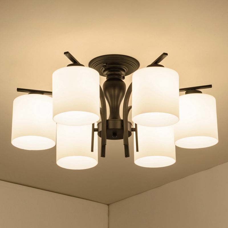 Grossed Very Cylinder Shade Plafond Light Whited Fer Room Room Traditional Style Semi Flushmount Light in Black