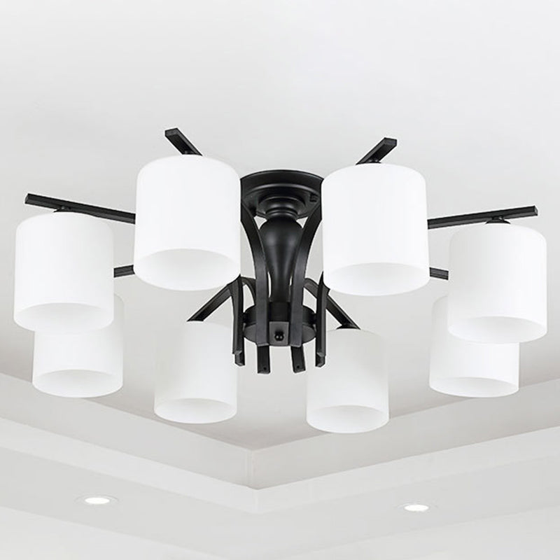 Grossed Very Cylinder Shade Plafond Light Whited Fer Room Room Traditional Style Semi Flushmount Light in Black