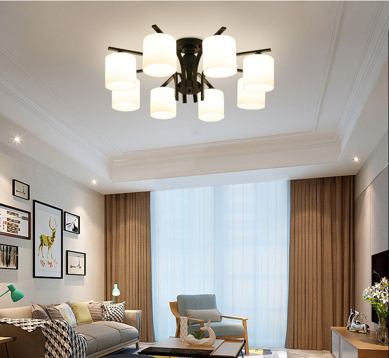 Grossed Very Cylinder Shade Plafond Light Whited Fer Room Room Traditional Style Semi Flushmount Light in Black