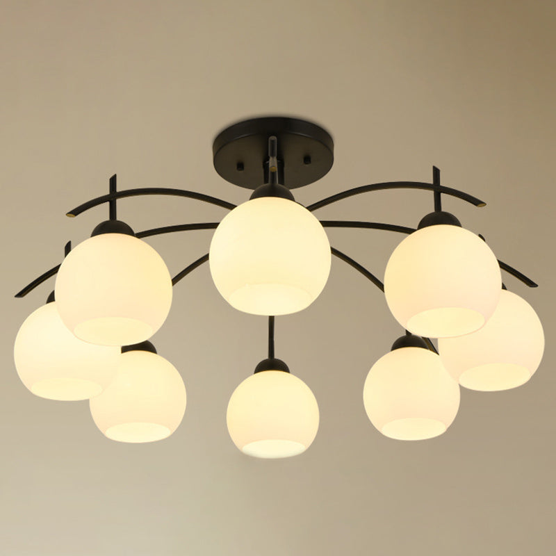 Classic Ceiling Light with Frosted Glass Globe Shade Black Wrought Iron Semi Flush Light for Living Room